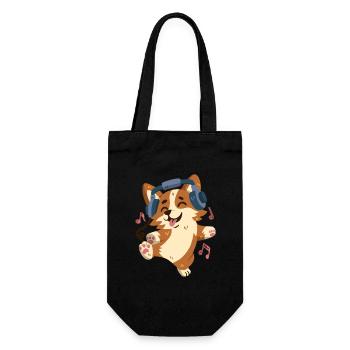 Corgi hört Musik und tanzt - Geschenkbeutel für Flaschen - Schwarz - Vorne
