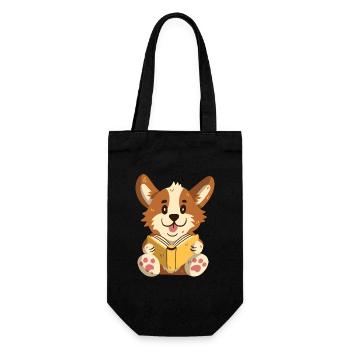 Corgi liest ein Buch - Geschenkbeutel für Flaschen - Schwarz - Vorne