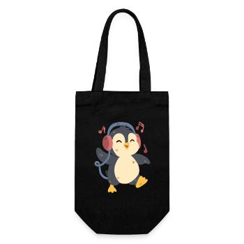 Penguin dancing and listening to music - Gift Bag for Bottles - black - Front
