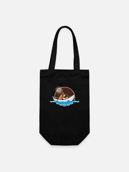 Fisherman in the moonlight With child - Gift Bag for Bottles - black