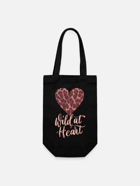 Wild at Heart mit Leoparden-Herz - Geschenkbeutel für Flaschen - Schwarz