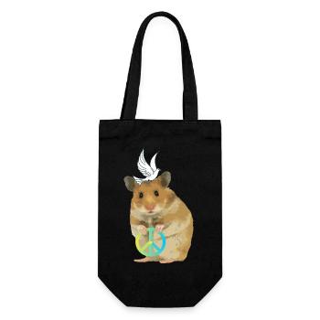 Hamster Menno Frieden Peace Friedenstaube - Geschenkbeutel für Flaschen - Schwarz - Vorne