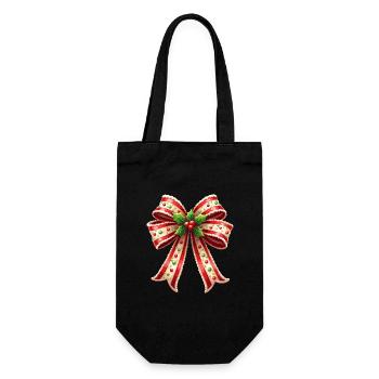 Weihnachtsgeschenk mit Zuckerrohrschleife - Geschenkbeutel für Flaschen - Schwarz - Vorne