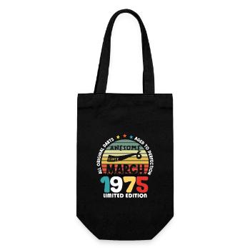 49 Jahre alt Baujahr 1975 Jahrgang März 1975 - Geschenkbeutel für Flaschen - Schwarz - Vorne