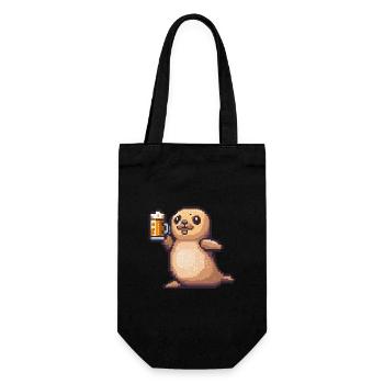 Robbe Tier Pixel Bier - Geschenkbeutel für Flaschen - Schwarz - Vorne