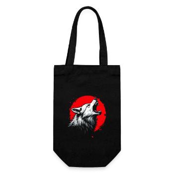 Wolf Design Backprint , Rot und Weiß Kunstmotiv - Geschenkbeutel für Flaschen - Schwarz - Vorne