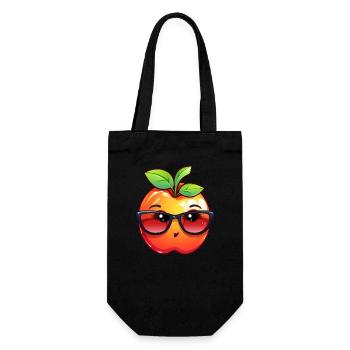 Süßer Kawaii Apfel mit Brille – Charmantes - Geschenkbeutel für Flaschen - Schwarz - Vorne