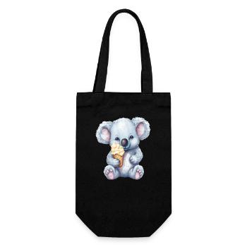 Süßer Comic Koala mit Vanille Softeis - Geschenkbeutel für Flaschen - Schwarz - Vorne