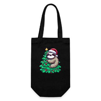 Weihnachts-Faultier - Entspannt auf dem Tannenbaum - Geschenkbeutel für Flaschen - Schwarz - Vorne