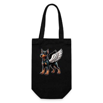 Dobermann mit Engelsflügeln - Ein himmlisches - Geschenkbeutel für Flaschen - Schwarz - Vorne