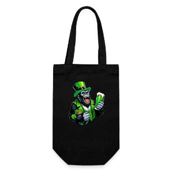 Gorilla feiert St. Patrick's mit Bier Cartoon - Geschenkbeutel für Flaschen - Schwarz - Vorne