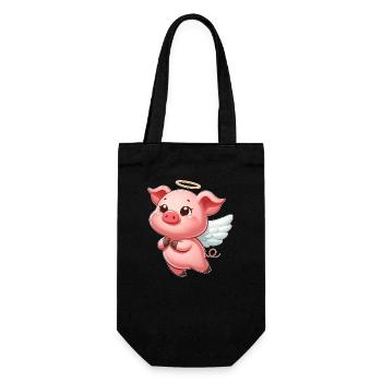 mignon cochon ange dessin animé halo ailes - Sac à bouteille - noir - Devant
