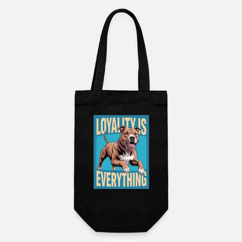 Pitbull mit Schriftzug „Loyality is everything“ - Geschenkbeutel für Flaschen - Schwarz