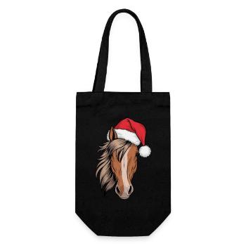 Nikolaus Pferd Weihnachten Weihnachtsmütze - Geschenkbeutel für Flaschen - Schwarz - Vorne