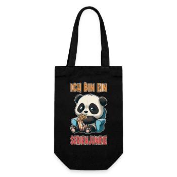 Serienjunkie Serienmarathon Panda Popcorn Couch - Geschenkbeutel für Flaschen - Schwarz - Vorne