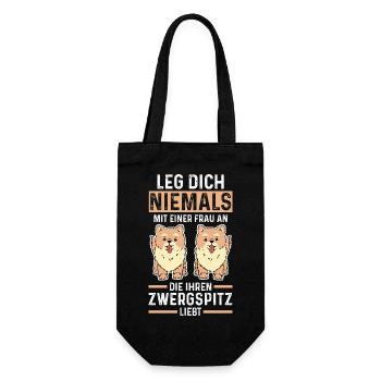 Hund Zwergspitz - Geschenkbeutel für Flaschen - Schwarz - Vorne