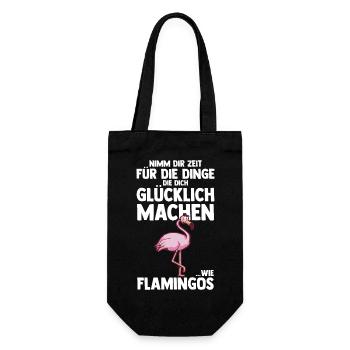 Nimm dir Zeit für Flamingos - Geschenkbeutel für Flaschen - Schwarz - Vorne