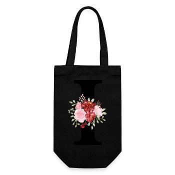 Lettre i floral rouge - Sac à bouteille - noir - Devant
