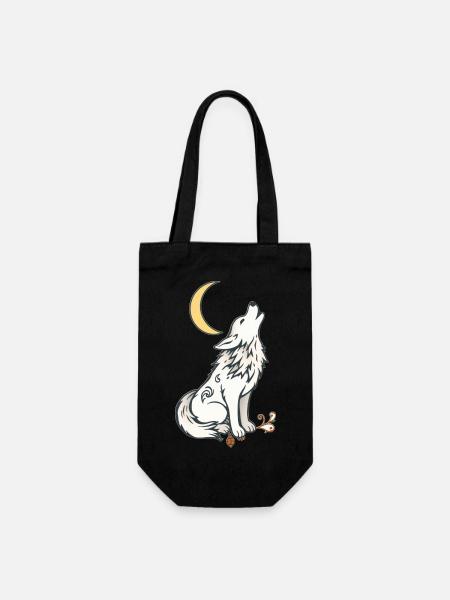 🌙🐺 Lone Wolf – Mystik & Natur T-Shirt - Geschenkbeutel für Flaschen - Schwarz
