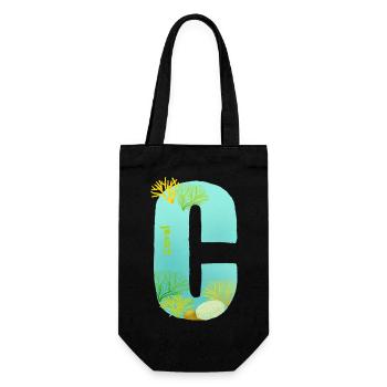 Coral Reef C Buchstabe Design Blau Grün Türkis - Geschenkbeutel für Flaschen - Schwarz - Vorne