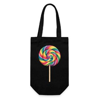 Bunter Regenbogen Lolli Spiral Look - Geschenkbeutel für Flaschen - Schwarz - Vorne