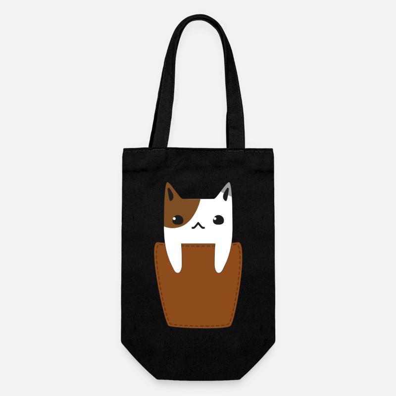 Brusttasche mit Katze - Geschenkbeutel für Flaschen - Schwarz
