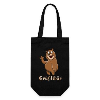 Grüßlibär - Grizzly grüßt fröhlich - Cartoon - Geschenkbeutel für Flaschen - Schwarz - Vorne