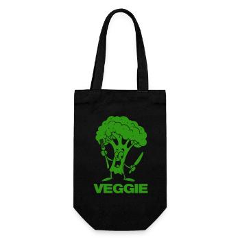 Brokkoli Veggie - Gemüse, vegan - Geschenkbeutel für Flaschen - Schwarz - Vorne