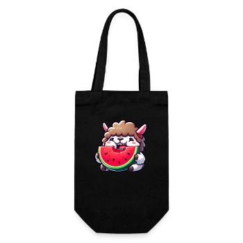 Drôle de lama mouton agneau avec pastèque dessin animé - Sac à bouteille - noir - Devant