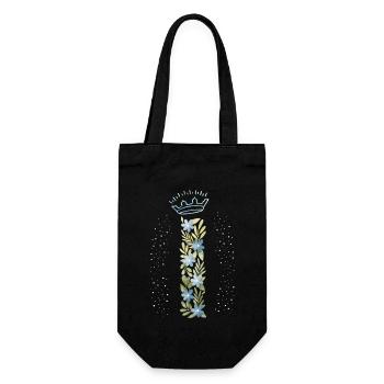 Monogramm Buchstabe I mit Krone, florales Ornament - Geschenkbeutel für Flaschen - Schwarz - Vorne