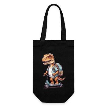 Dinosaurier Schulkind mit Tretroller Design - Geschenkbeutel für Flaschen - Schwarz - Vorne