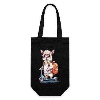 Cute Alpaca Student Scooter School Way Design - Gift Bag for Bottles - black - Front
