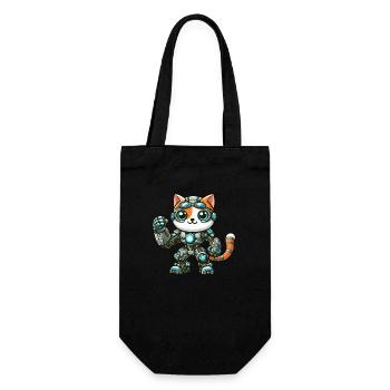 Cool dessin animé chat chat robot cyborg mecha - Sac à bouteille - noir - Devant