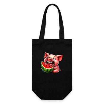 Sweet pig with watermelon grinning whimsical - Gift Bag for Bottles - black - Front