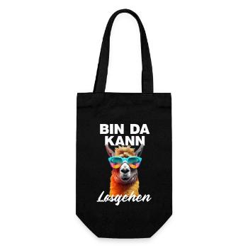 Bin da kann losgehen lustige Llama mit der Brille - Geschenkbeutel für Flaschen - Schwarz - Vorne