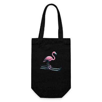 Skurriler Skifahrer-Flamingo auf der Piste - Geschenkbeutel für Flaschen - Schwarz - Vorne