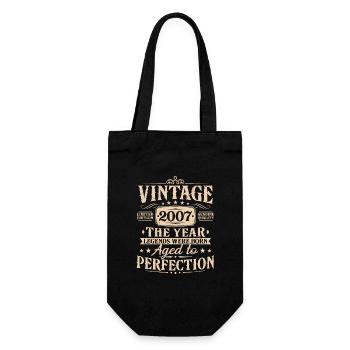 Vintage 2007 Jahrgang Geburtstag Geschenk - Geschenkbeutel für Flaschen - Schwarz - Vorne