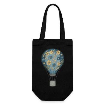 Romantic Flower Hot Air Balloon Vintage Look🎈 - Gift Bag for Bottles - black - Front