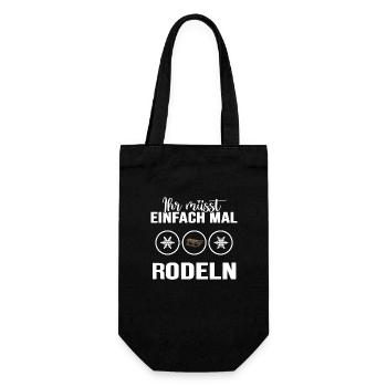 Rodeln "einfach mal rodeln" Rodler im Winter - Geschenkbeutel für Flaschen - Schwarz - Vorne