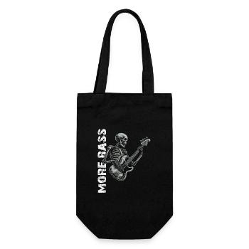 Skelett Skull mit Bassgitarre und Spruch Mehr Bass - Geschenkbeutel für Flaschen - Schwarz - Vorne