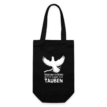 Brieftauben Taubensilhouette lustiger Taubenspruch - Geschenkbeutel für Flaschen - Schwarz - Vorne
