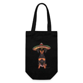 Dobermann Hund Lustig Sombrero - Geschenkbeutel für Flaschen - Schwarz - Vorne