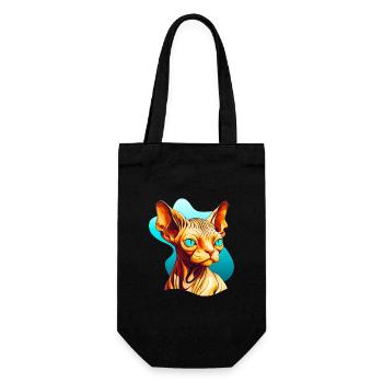 Sphynx Katze im coolen Comic Stil - Geschenkbeutel für Flaschen - Schwarz - Vorne