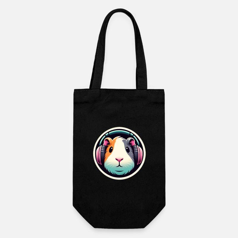 Cochon d’Inde avec des écouteurs en pastel - Sac à bouteille - noir