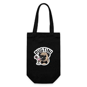 Cartoon Pug Dog With Bow Tie and Martini Glass - Gift Bag for Bottles - black - Front