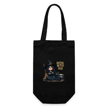 Resting Witch Face Cute Witch with Cat and Broom - Gift Bag for Bottles - black - Front