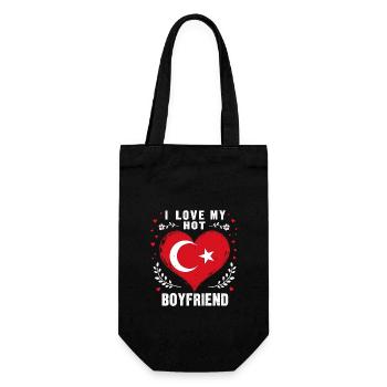 I Love My Hot Turkish Boyfriend Couple Turkey Flag - Geschenkbeutel für Flaschen - Schwarz - Vorne
