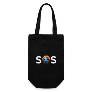 SOS - Brennende traurige Erde Klimawandel - Geschenkbeutel für Flaschen - Schwarz - Vorne