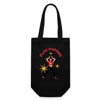 Arbeite hart, SPIELE HÄRTER! - Geschenkbeutel für Flaschen - Schwarz - Vorne