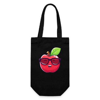 Cooler Kawaii Apfel mit Sonnenbrille Nerdiges - Geschenkbeutel für Flaschen - Schwarz - Vorne